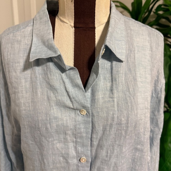 J Jill 100% Love Linen Button Up Blouse Light Blue Long Sleeve Size XL Tall NWT - Picture 3 of 10
